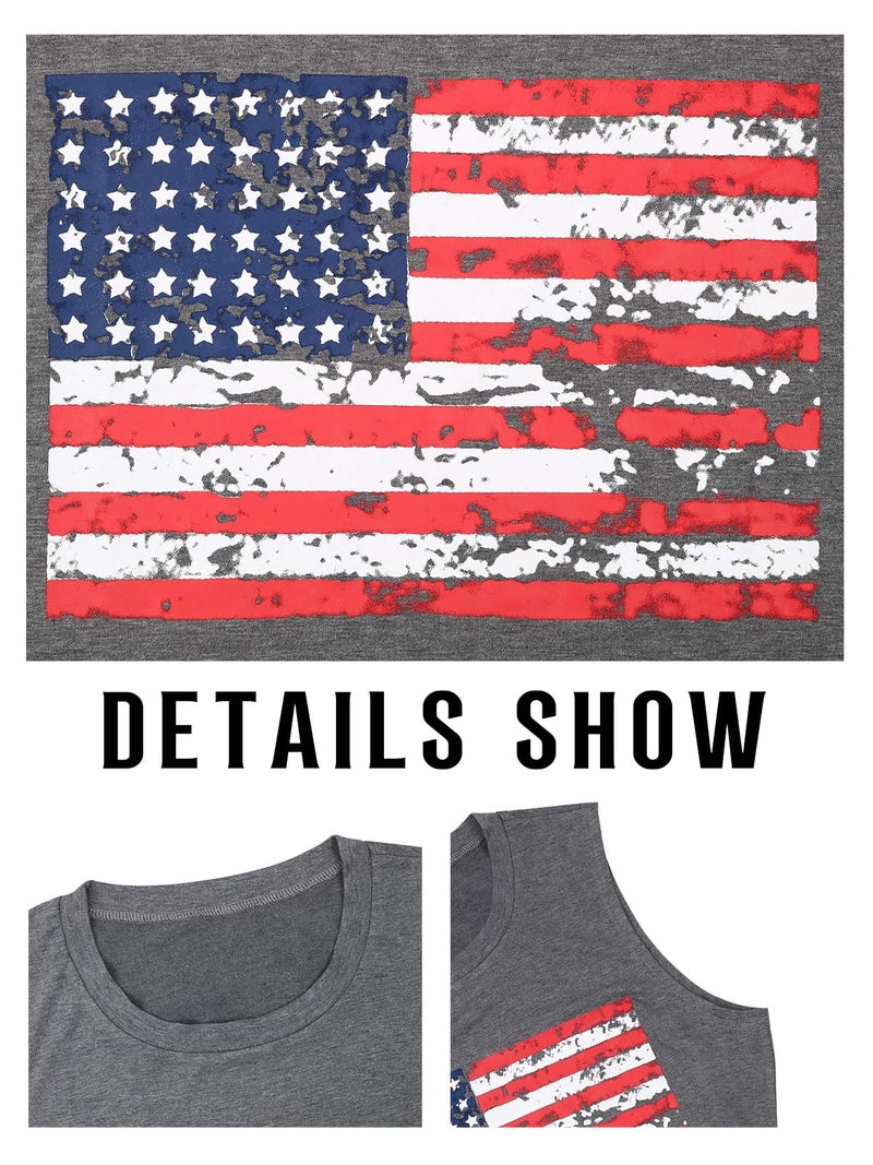 FAYALEQ American Flag Print Tank Tops Women USA Stars Stripes Patriotic T Shirt Summer Loose Vest Tees Size S (Gray) - Image 4